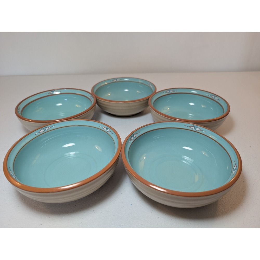 Noritake Boulder Ridge 8674 Cereal Bowls 6.5" Turquoise Stoneware Set of 5